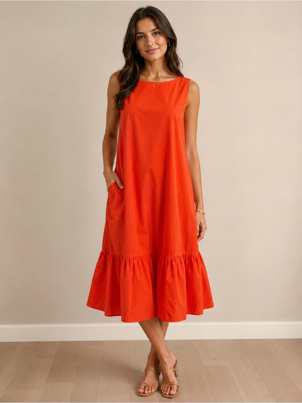 Christopher John Rogers Vibrant Orange Tiered Midi Dress